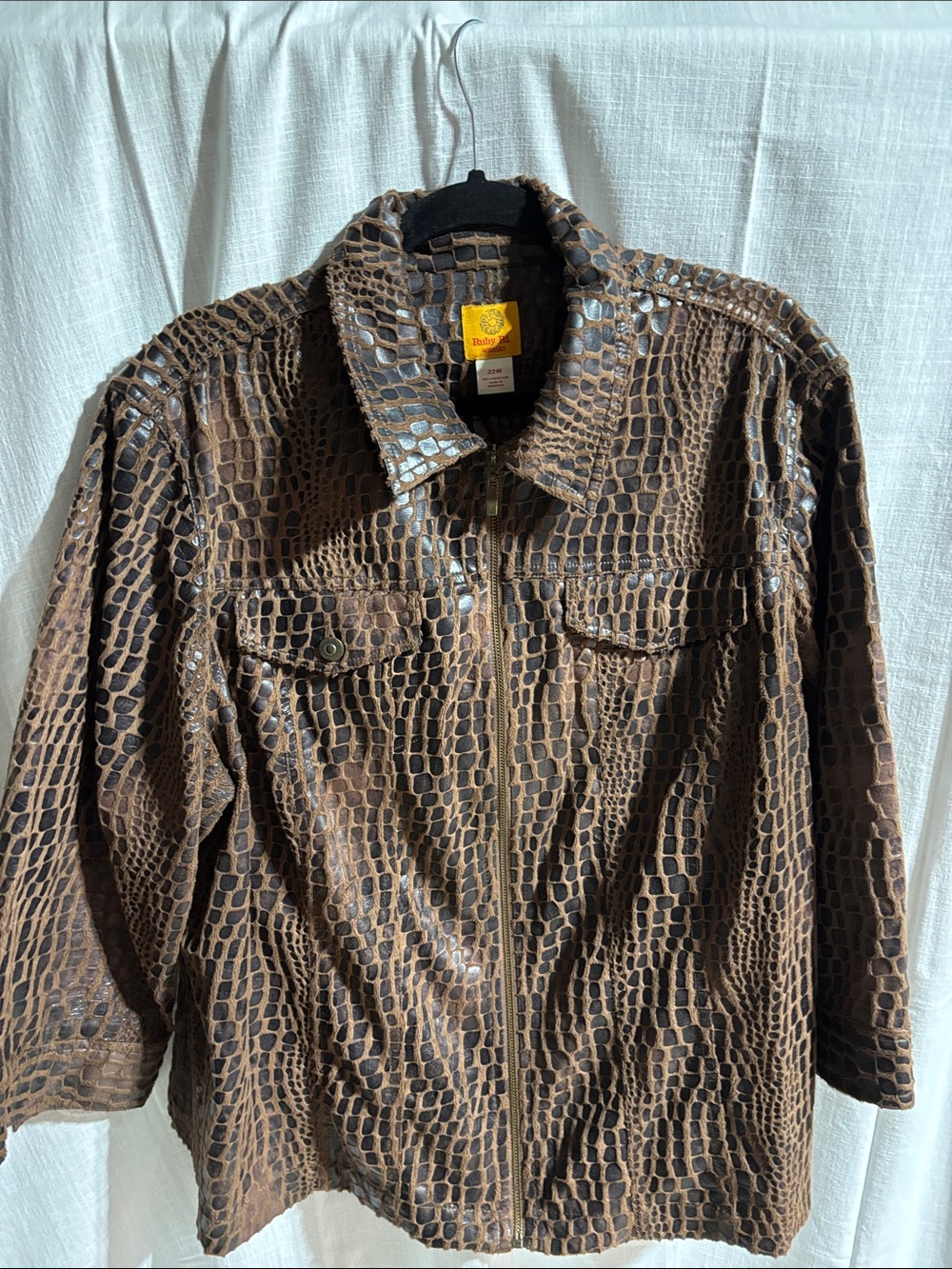 Ruby Rd. Faux Croc Zip Jacket in Brown and Black
